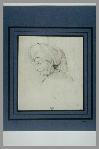 Tête de turc, coiffée d'un turban, de profil, à gauche