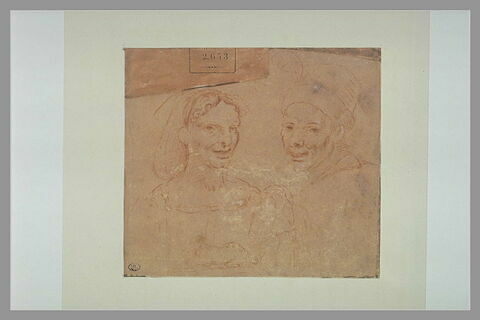 Buste d'une femme, et d'un homme, et étude de chien couché, image 2/2
