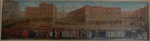 Procession sortant de la cathédrale de Saint-Étienne de Toulouse avec ostention des reliquaires