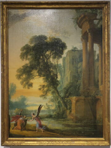 Balaam sur son ânesse et l'ange. Paysage.