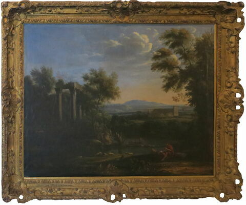 Paysage héroïque avec nymphe et satyre dansant