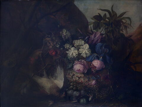 Nature morte aux roses, fruits et oiseaux morts