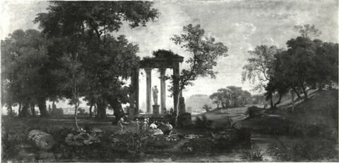 Paysage avec ruines et ronde d'enfants