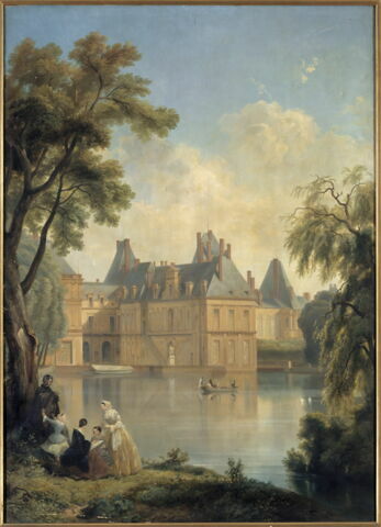 Vue de la cour de la Fontaine prise du Jardin anglais au château de Fontainebleau