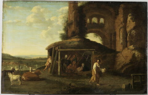 Paysage avec la Nativité du Christ sur fond de ruines antiques