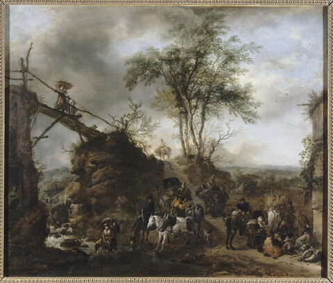 Traversée à gué d’une rivière avec pont de bois la surplombant, image 6/7