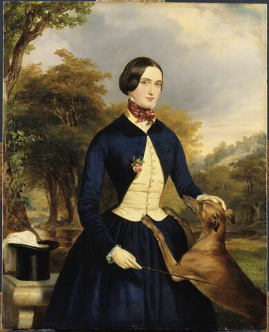 Portrait de femme en tenue de cavalière, avec son lévrier, image 2/3