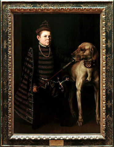 Portrait du nain du cardinal de Granvelle tenant un chien, image 3/4