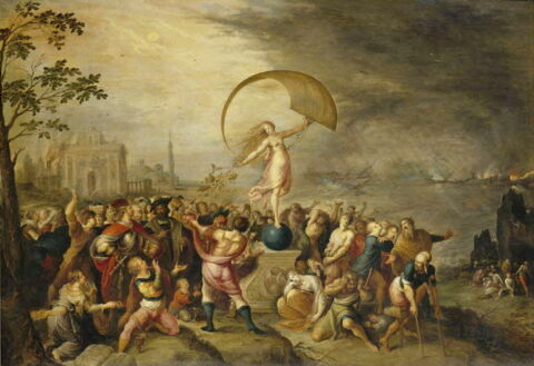 Allégorie de la Fortune, debout sur un globe, dispensant les biens et les maux, image 6/6