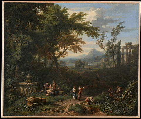 Paysage avec des nymphes autour d'un tombeau