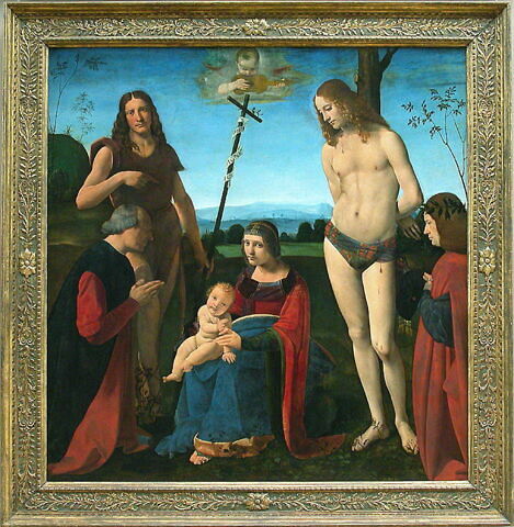 La Vierge à l'Enfant et les saints Jean Baptiste et Sébastien entre deux donateurs (Giacomo di Marchione de Pandolfi da Casio et son fils Girolamo, poète), image 6/18