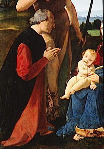 La Vierge à l'Enfant et les saints Jean Baptiste et Sébastien entre deux donateurs (Giacomo di Marchione de Pandolfi da Casio et son fils Girolamo, poète), image 18/18