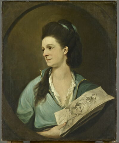 Portrait d'une dame tenant une estampe de l'artiste dit portrait présumé de lady Pigott tenant une estampe