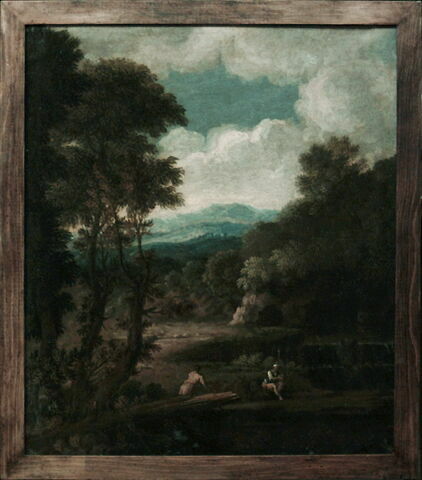 Paysage boisé avec personnages assis près d'une cascade, image 16/17