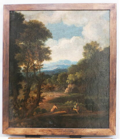 Paysage boisé avec personnages assis près d'une cascade, image 2/17