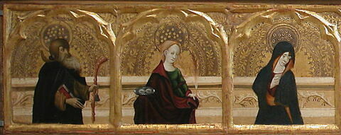 Le Christ de pitié entouré à gauche de saint Antoine abbé, de sainte Lucie et de la Vierge, et à droite de saint Jean l'Evangéliste, de sainte Catherine et d'un saint évêque, image 4/5