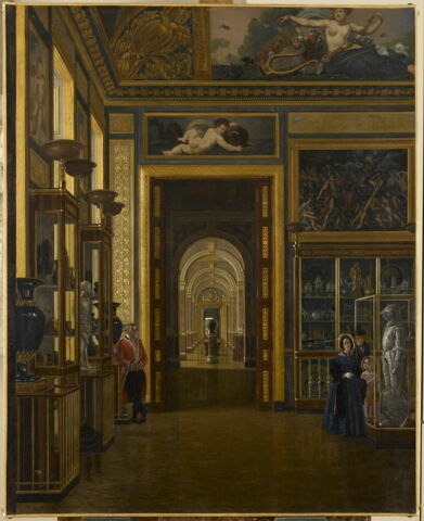 Vue de la salle des bijoux et de l'enfilade des salles du musée Charles X, au Louvre vers 1840