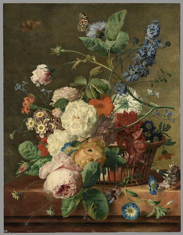 Corbeille de fleurs avec deux papillons