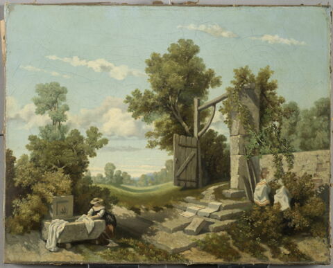 Paysage avec lavandière