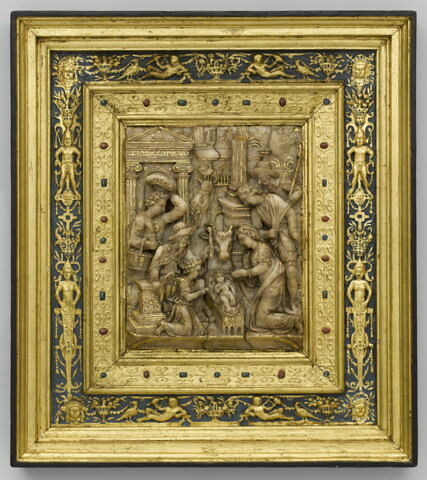 Bas-relief dans un cadre doré : l'Adoration des Bergers