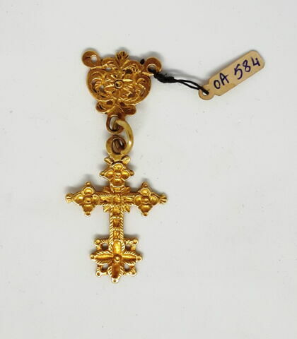 Croix de chapelet et coeur en or