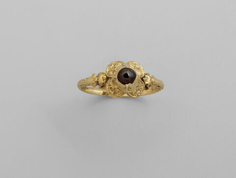 Bague en or émaillé avec pierre rose foncé (rubis ou spinelle?), image 3/3