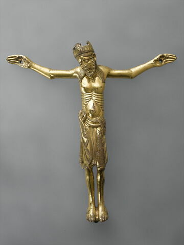 Figure d'applique : Christ en croix en bronze doré