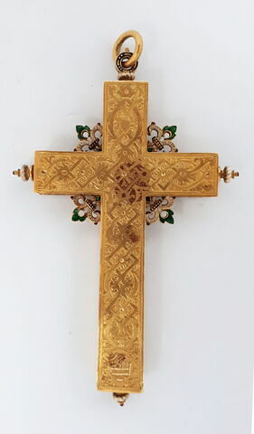 Croix-reliquaire en argent doré : le baptême du Christ et les évangélistes, image 2/3