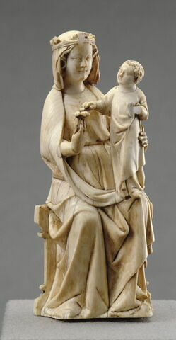 Statuette : Vierge à l'Enfant trônant, tenant une rose