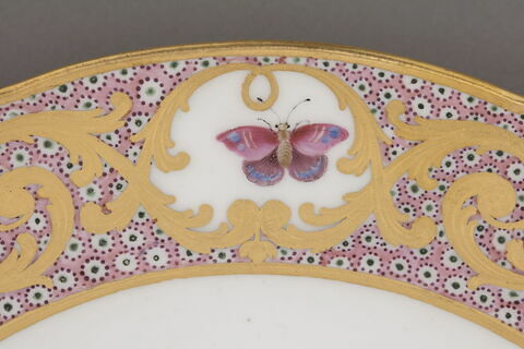 Assiette au marli rose, à décor pointillé, image 4/14