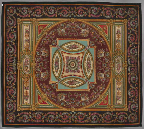 Tapis ras rectangulaire à décor de caissons et médaillon central, image 2/3