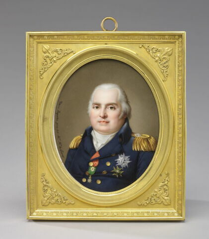 Portrait de Louis XVIII sur plaque de porcelaine et son écrin