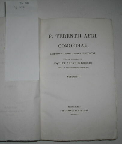 Ouvrage en latin : Terentius en 3 volumes ayant appartenu au duc de Reichstadt