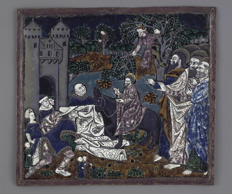 Plaque : L'entrée du Christ à Jérusalem, d'un ensemble de douze plaques