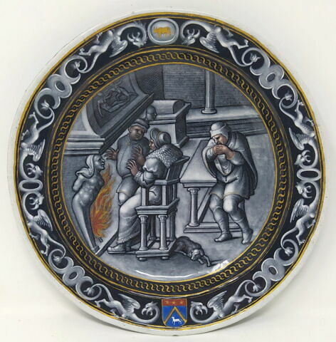 Assiette : Le Mois de février, d'un ensemble de cinq assiettes du service aux armoiries rapprochées de celles de la famille Séguier (R 262, R 264, MR 2431, R 268, MR 2429)