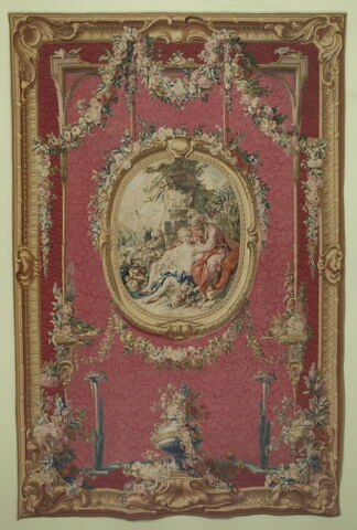 Vertume et Pomone, d'une tenture à alentours d'après Boucher dite "Les Amours des Dieux" tissée pour la chambre rose de la duchesse de Bourbon à l'hôtel de Lassay