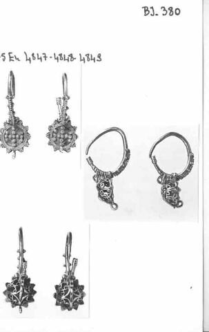 Paire de boucles d'oreille avec deux T opposés sur la demi-sphère, image 4/9