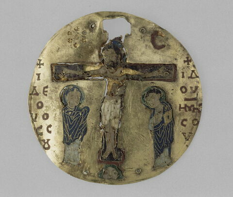 Médaillon en émail cloisonné sur or : Crucifixion