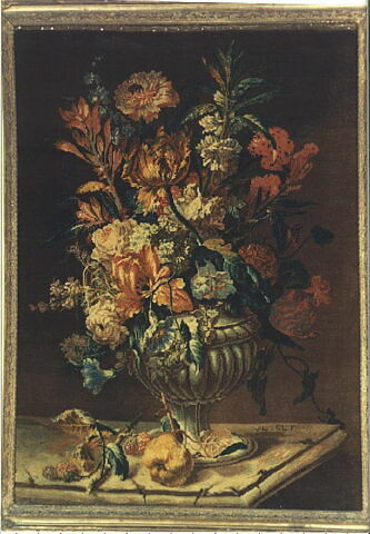 Tableau de Savonnerie : vase de fleurs