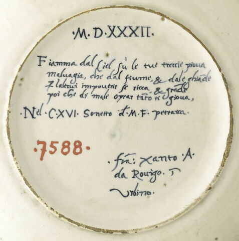 Plat rond : la Décadence de Rome ; armoiries du cardinal Antonio Pucci (1485-1544) de Florence, image 5/5