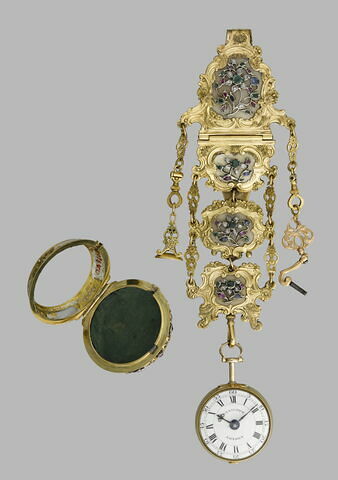 Montre ronde à double boîtier assortie d'une châtelaine, image 3/9