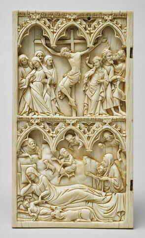 Feuillet gauche de diptyque : Crucifixion ; Nativité