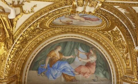 Plafond : Salle des Antonins - La Prudence et la Prévoyance, au dessus de la corniche, côté ouest, au centre., image 2/5