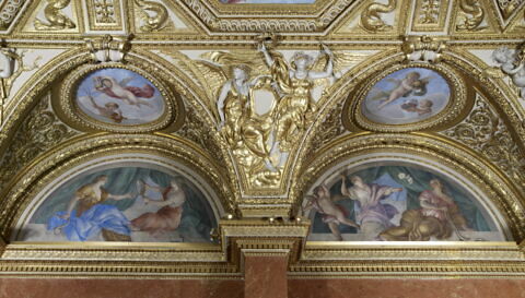 Plafond : Salle des Antonins - La Continence et la Vertu, au dessus de la corniche, côté ouest au centre., image 4/5