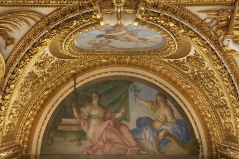 Plafond : Salle des Antonins - La Justice et l'Abondance, au dessus de la corniche, côté est au centre, image 2/5