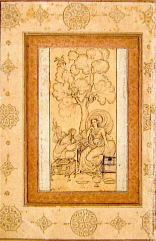 Jeune femme assise et vieillard lui faisant la lecture (page d'album), image 2/2