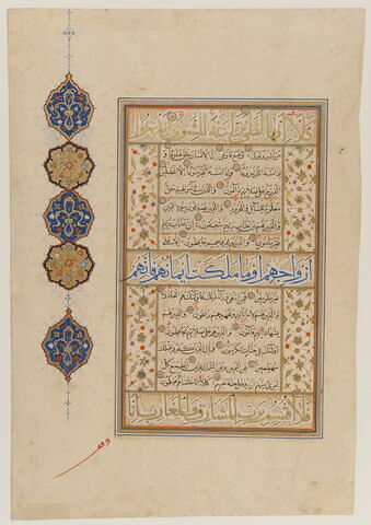 Page d'un coran : sourate 70 (Les degrés, al-maʿāriǧ), versets 15 à 40