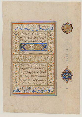 Page d'un coran : fin du verset 40 de la sourate 70 (Les degrés, al-maʿārij) au verset 9 de la sourate 71 (Noé, Nūh)