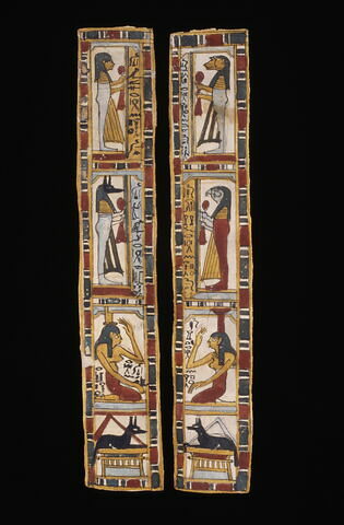 momie d'enfant ; masque de momie ; masque de cartonnage ; plaque pectorale de cartonnage ; jambières de cartonnage ; bande de cartonnage ; boîte à pieds, image 9/16