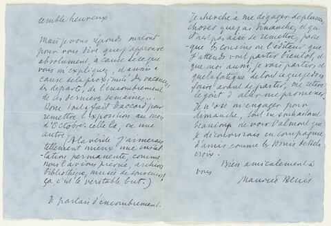 Lettre autographe signée Maurice Denis à Jean Sergent, mardi matin